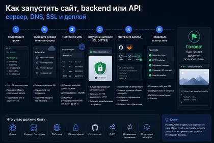Как запустить сайт, backend или API: сервер, DNS, SSL и деплой